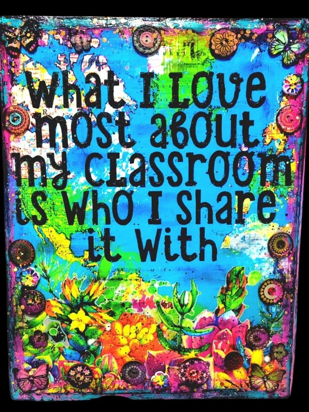 Teacher Gift Bright Succulents and Maps Bright Colorful Back To School Classroom